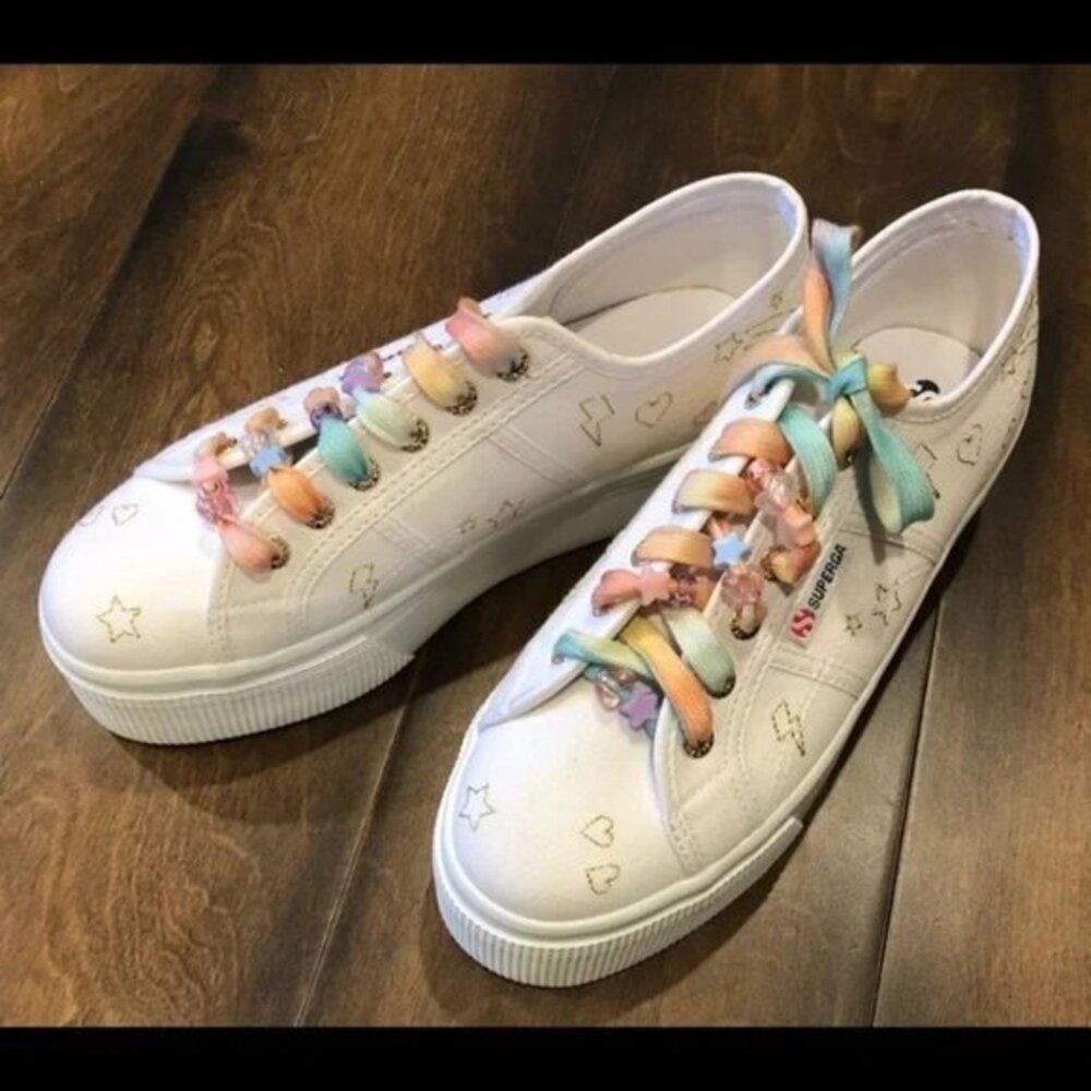 NEW SUPERGA Embroidery Platform Sneaker‎ WHITE MULTI Womens Size 8.5 / 39…
